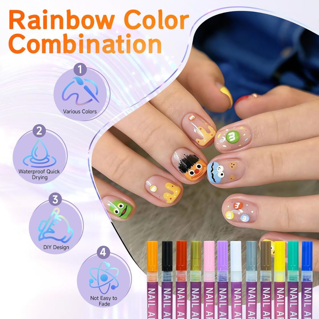 ✨12-Color Fan Themed Nail Art Markers⚽｜Quick Dry DIY Sports Cheer Nail Decor for Party & Game Day
